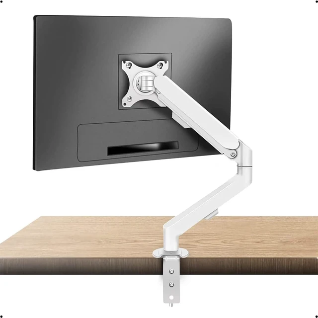 Main image of HILLPORT White Monitor Arm - Full Motion Single Desk Mount for 17-34in