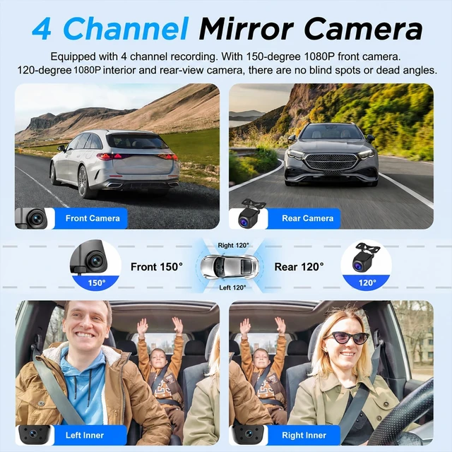 Alt view image 2 of 5 - NHOPEEW 12 Inch Rear View Mirror Camera 4 Channel with WiFi & APP Control