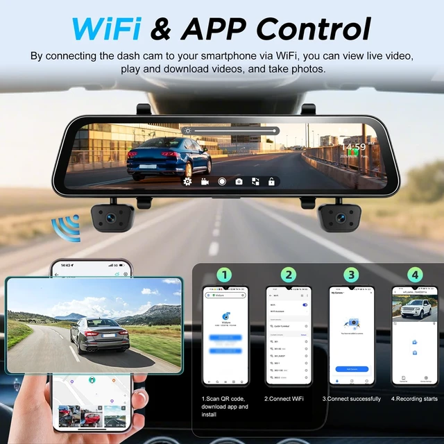 Alt view image 3 of 5 - NHOPEEW 12 Inch Rear View Mirror Camera 4 Channel with WiFi & APP Control