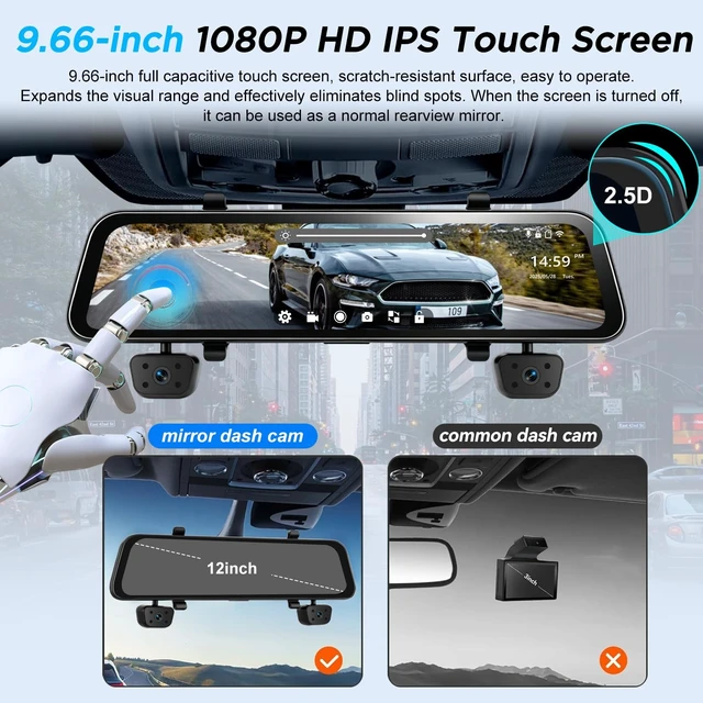 Alt view image 4 of 5 - NHOPEEW 12 Inch Rear View Mirror Camera 4 Channel with WiFi & APP Control