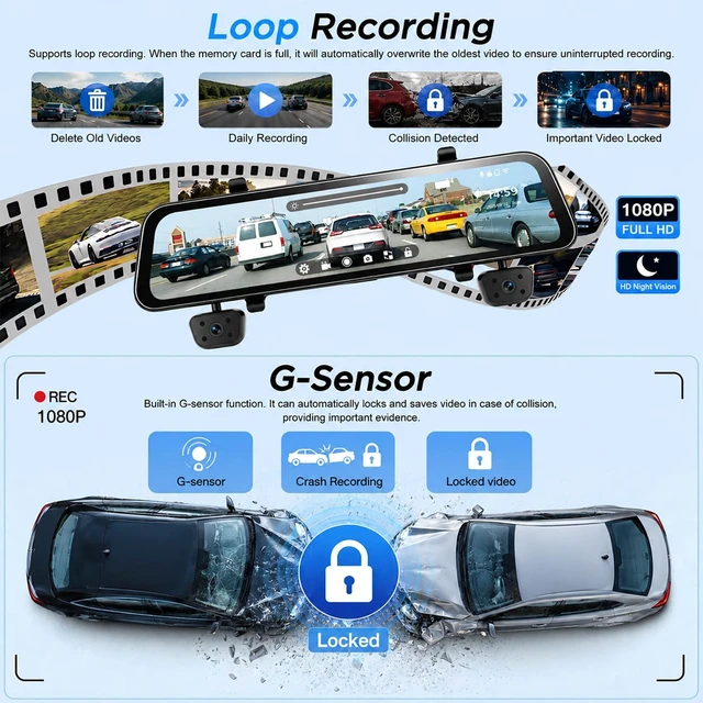 Alt view image 5 of 5 - NHOPEEW 12 Inch Rear View Mirror Camera 4 Channel with WiFi & APP Control