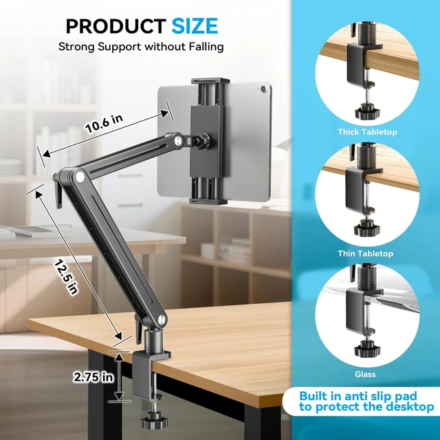 Alt view image 3 of 5 - Jakeko 15.6" Portable Monitor Stand Tablet Arm Mount Holder Built-in Wrench