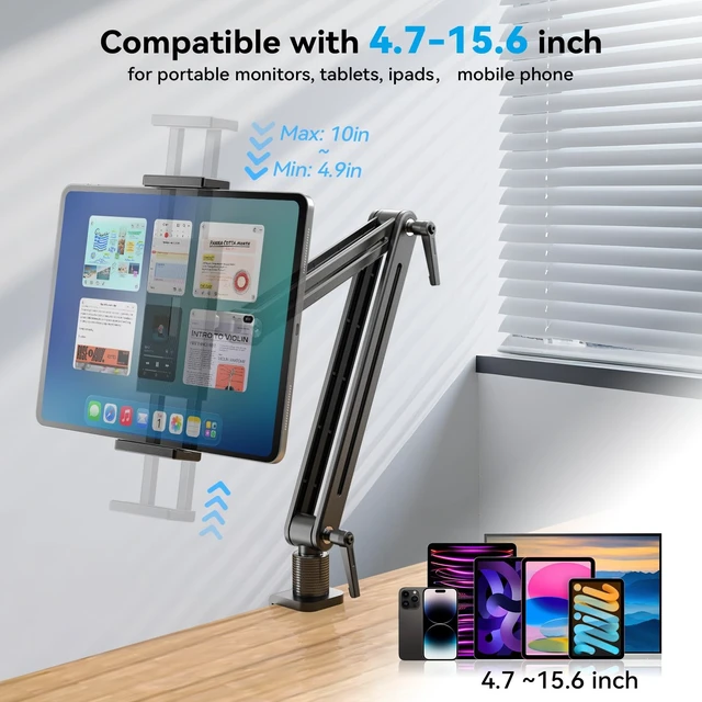 Alt view image 2 of 5 - Jakeko 15.6" Portable Monitor Stand Tablet Arm Mount Holder Built-in Wrench