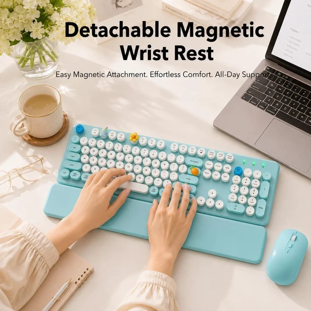 Alt view image 2 of 5 - Wireless Keyboard and Mouse Combo, Pale Turquoise, Magnetic Wrist Rest