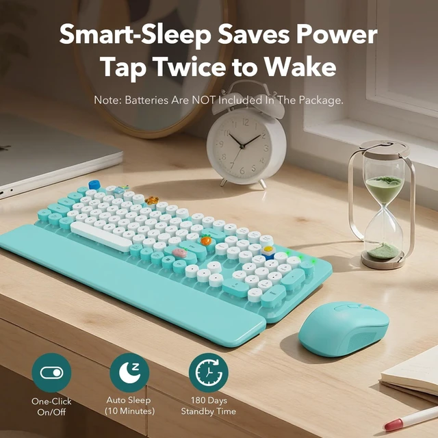 Alt view image 5 of 5 - Wireless Keyboard and Mouse Combo, Pale Turquoise, Magnetic Wrist Rest