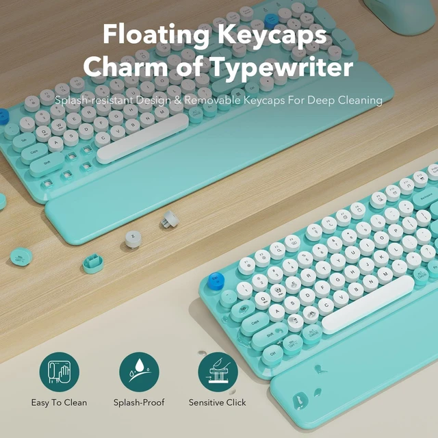 Alt view image 3 of 5 - Wireless Keyboard and Mouse Combo, Pale Turquoise, Magnetic Wrist Rest