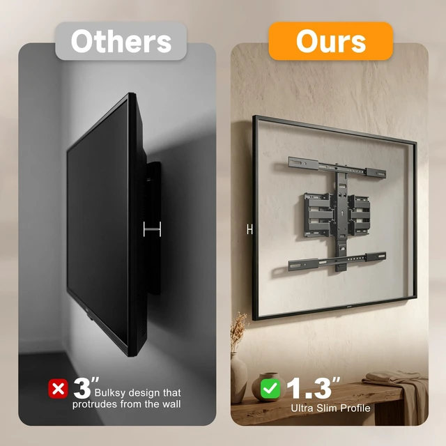 Alt view image 2 of 5 - XINLEI 1.3" Ultra Slim Full Motion TV Wall Mount for 43"-90" Flat/Curved TV