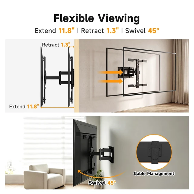 Alt view image 5 of 5 - XINLEI 1.3" Ultra Slim Full Motion TV Wall Mount for 43"-90" Flat/Curved TV