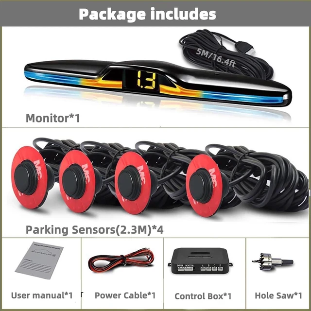 Alt view image 2 of 5 - Car Parktronic Parking Built-in Plane Sensors Rear Reversing Backup System with 4 Sensors LED Light Distance Display Warning Buzzer Distance Detection