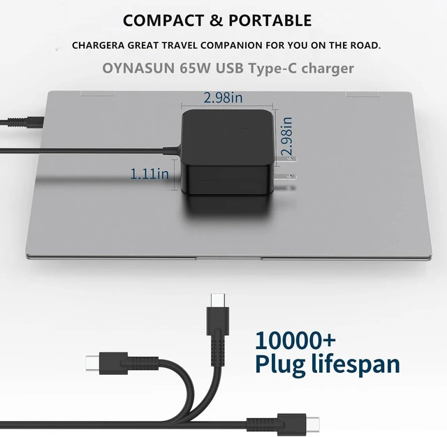 Alt view image 4 of 5 - OYNASUN 65W USB-C Replacement Charger Adapter for Asus Zenbook Chromebook
