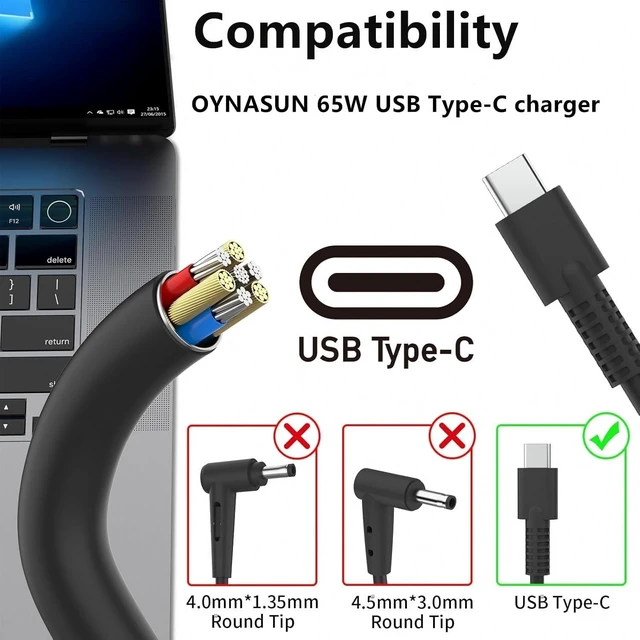 Alt view image 3 of 5 - OYNASUN 65W USB-C Replacement Charger Adapter for Asus Zenbook Chromebook