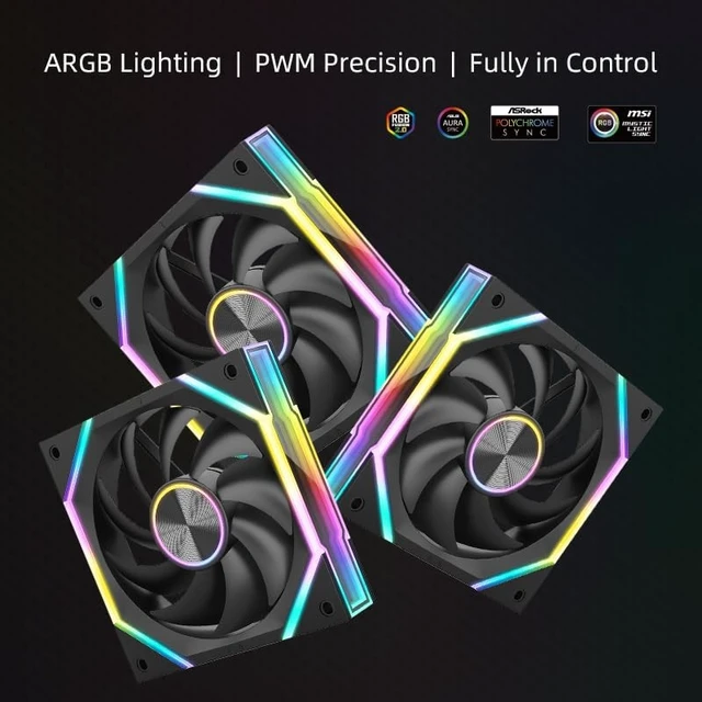 Alt view image 2 of 5 - RUIX J2 120mm ARGB PWM Case Fan 3-Pack, Upgraded Snap-On Modular Fans with Contact Pin Connection, Improved Cable Management, High-Airflow PC Cooling Fans, White, Forward