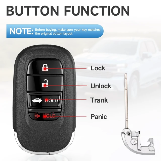 Alt view image 5 of 5 - Key Fob Replacement Remote Fits for Honda Civic Accord 2022-2024 Proximity Keyless Entry Smart Remote Control 434Mhz KR5TP-4 72147-T20-A01
