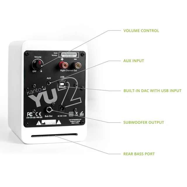 Alt view image 3 of 5 - Kanto YU2GW PC Gaming Desktop Speakers ^^ 3" Composite Drivers ^^ 3/4" Silk Dome Tweeter ^^ Class D Amplifier ^^ 100 Watts ^^ Built-in USB DAC ^^ Subwoofer Output ^^ Pair ^^ Gloss White