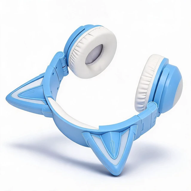 Main image of Vvikizy Cat Ear Headset, Cute LED Headphones with Built in Mic Adjustable Headband Stereo Sound for Kids Teens Women, LED Cat Ears Headphones (Blue)