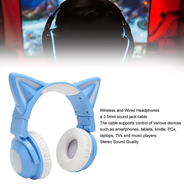 Alt view image 3 of 5 - Vvikizy Cat Ear Headset, Cute LED Headphones with Built in Mic Adjustable Headband Stereo Sound for Kids Teens Women, LED Cat Ears Headphones (Blue)