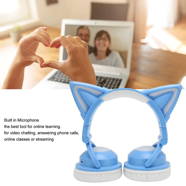 Alt view image 4 of 5 - Vvikizy Cat Ear Headset, Cute LED Headphones with Built in Mic Adjustable Headband Stereo Sound for Kids Teens Women, LED Cat Ears Headphones (Blue)