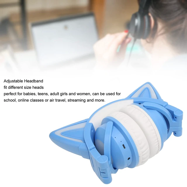 Alt view image 5 of 5 - Vvikizy Cat Ear Headset, Cute LED Headphones with Built in Mic Adjustable Headband Stereo Sound for Kids Teens Women, LED Cat Ears Headphones (Blue)