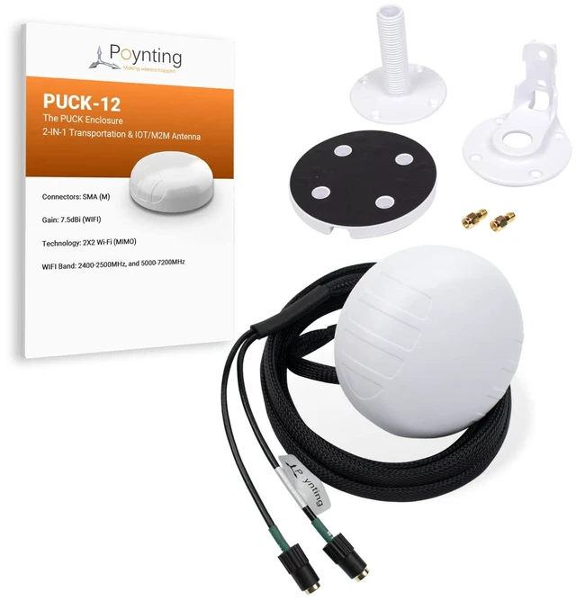 Main image of Poynting PUCK-12 2-in-1 Transportation & M2M/IOT Antenna ^^ WiFi ^^ 2X2 MIMO ^^ 2400-2500 MHz ^^ 5000-7200 MHz ^^ White