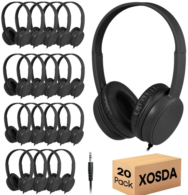 Main image of XOSDA Classroom Headphones Bulk 20 Pack for for Kids Students K-12, Wholesale School Durable Wired Earphones for Teachers Teens Chromebook Computer Laptop(LS30,20 Black)