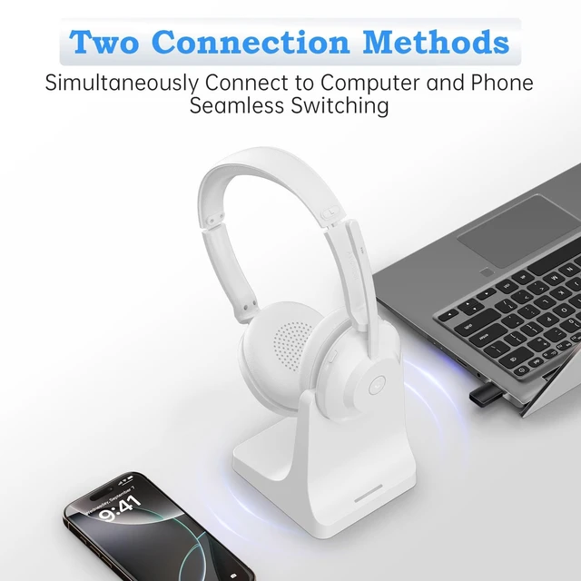 Alt view image 4 of 5 - AxiomEar Bluetooth Wireless Headset with Mic for Work, Advanced Noise Reduction Microphone, Clear Calls - Comfortable On-Ear Headphones, Bluetooth 5.3, Applicable to Laptop, PC, Zoom, Office(Wh