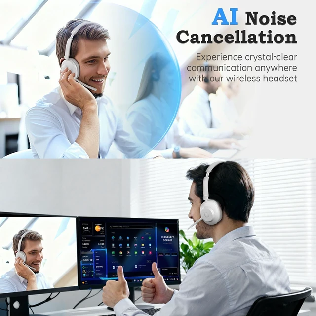 Alt view image 2 of 5 - AxiomEar Bluetooth Wireless Headset with Mic for Work, Advanced Noise Reduction Microphone, Clear Calls - Comfortable On-Ear Headphones, Bluetooth 5.3, Applicable to Laptop, PC, Zoom, Office(Wh
