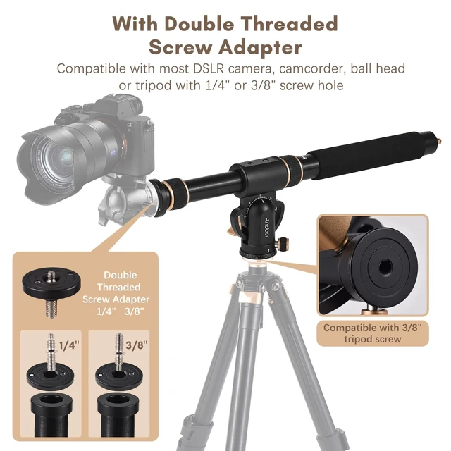 Alt view image 4 of 5 - Andoer Universal Tripod Extension Arm Aluminum Alloy Detachable Extender Horizontal Centre Column for Tripod 48-106cm Retractable Tripod Boom Arm with 360 Rotatable Base 5kg Load Capacity