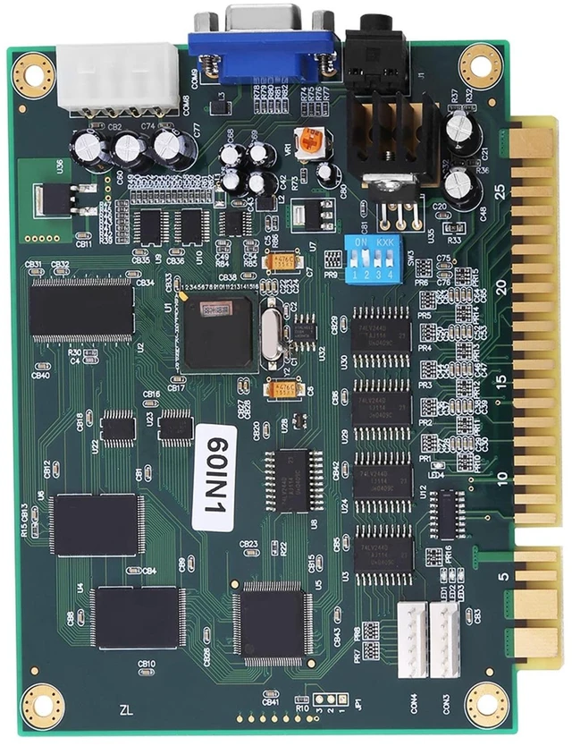 Main image of VELATEMOR Classic 60 in 1 Multicade Game PCB Board, Jamma Standard Video Output with CGA and VGA Support, for Upright and Cocktail Cabinets