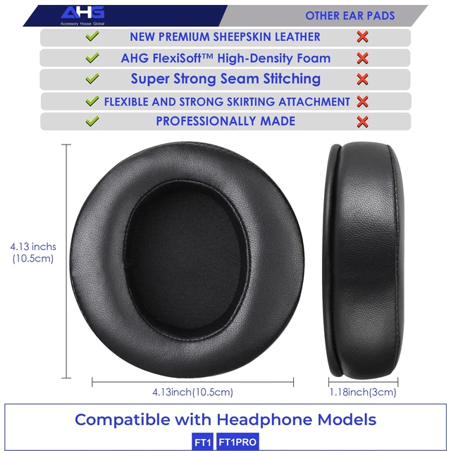 Alt view image 3 of 5 - AHG Accessory House Global Premium Upgraded Sheepskin Leather Ear Pads Memory Foam Cushions. Compatible with FiiO FT1 and FT1 Pro Headphones. Easy DIY Fit ^^ Extra Thick and Angled ^^ Luxurious Comfor