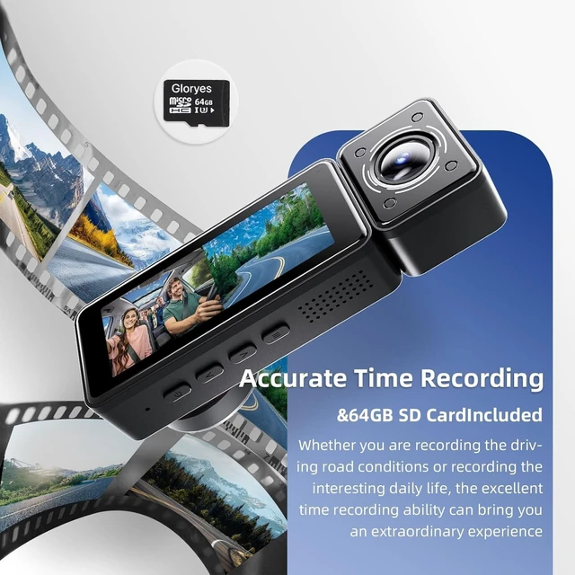 Alt view image 3 of 5 - 3 Channel Dash Cam Front and Rear Inside, Triple Dash Camera for Cars, 2.5K UHD Dash Cam, 3.18" IPS Large Screen, IR Night Vision, 24/7 Recording Parking Mode Monitor, Free 64G SD Card