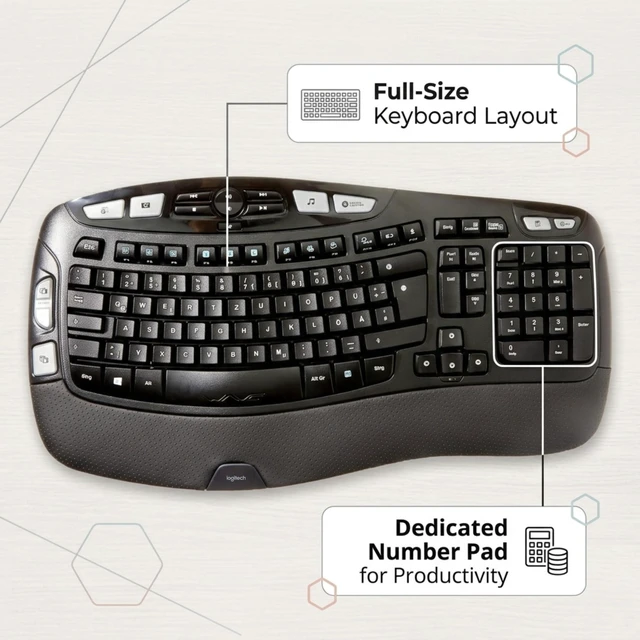 Alt view image 5 of 5 - Logitech Comfort Wireless Keyboard and Mouse Combo - K350 Wave Keyboard with M705 Marathon Mouse for Comfortable Typing & Precision Control, 2.4GHz USB Receiver