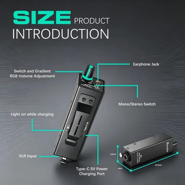 Alt view image 4 of 5 - Zenolix P2-Pro Portable in Ear Monitor Amplifier, Headphone Amp with XLR/TRS Inputs 3.5mm Output, Headphone Amplifier with Durable Belt Clip, Stereo/Mono Switch for Drummers, Guitar, Keyboardists