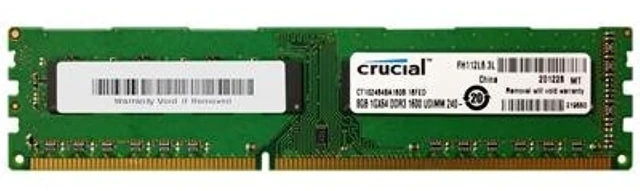 Alt view image 4 of 5 - Crucial 8GB Single DDR3 1600 MT/s PC3-12800 CL11 Unbuffered UDIMM 240-Pin Desktop Memory CT102464BA160B