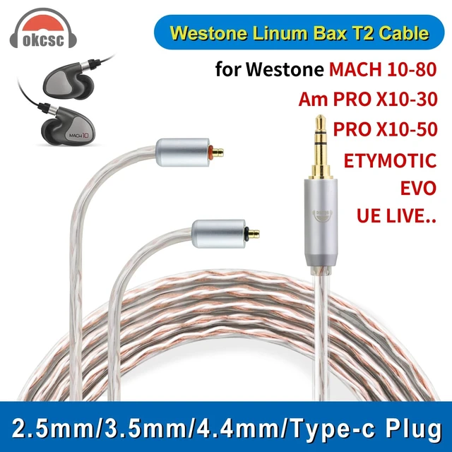 Alt view image 2 of 5 - okcsc IPX T2 to Type-C Replacement Cable 4 Core Earphones Cable for ETYMOTIC Headsets for ETYMOTIC EVO UE Premier WESTONE PRO X Series(X10 X20 X30 X40 X50) for MACH80/70/60/50/40/30/20 Type-C/3.94FT