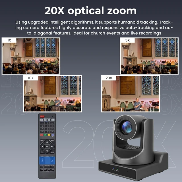 Alt view image 2 of 5 - Meeasier NDI PTZ Camera, 20X Optical Zoom AI Tracking, High-Speed 3G-SDI/USB/IP/HDMI/IP PoE for Church Worship, Live Streaming, Conferences, Education Events vMix OBS(Full NDI)