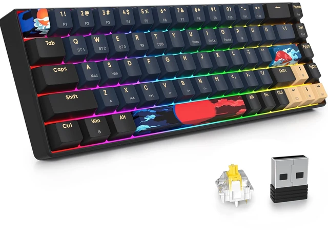 Main image of Ussixchare Wireless Gaming Keyboard, 65% Hot Swappable Mechanical Keyboard with RGB Backlit,Yellow Switch, PBT Keycaps Tri-Mode 2.4G/Bluetooth 5.0/Type-C for PC Laptop Gamer(68 Blue Samurai)