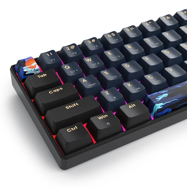 Alt view image 2 of 5 - Ussixchare Wireless Gaming Keyboard, 65% Hot Swappable Mechanical Keyboard with RGB Backlit,Yellow Switch, PBT Keycaps Tri-Mode 2.4G/Bluetooth 5.0/Type-C for PC Laptop Gamer(68 Blue Samurai)