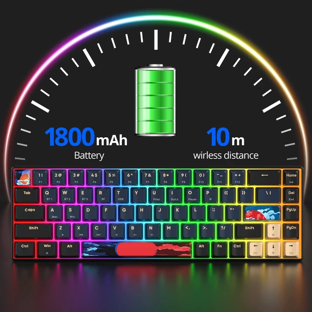 Alt view image 5 of 5 - Ussixchare Wireless Gaming Keyboard, 65% Hot Swappable Mechanical Keyboard with RGB Backlit,Yellow Switch, PBT Keycaps Tri-Mode 2.4G/Bluetooth 5.0/Type-C for PC Laptop Gamer(68 Blue Samurai)