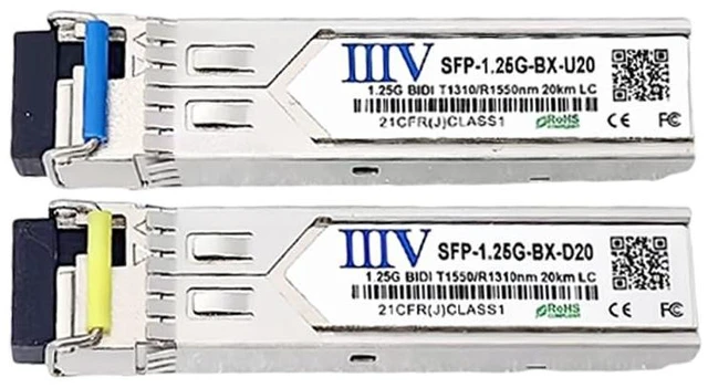 Main image of IIIV 1000Base-BIDI SFP Transceiver, 1.25G Single Mode LC Simplex Fiber Module 20km DDM, Compatible with Cisco GLC-BX-20U/GLC-BX-20D, Ubiquiti UF-SM-1G-S, MikroTik and More (1 Pair)