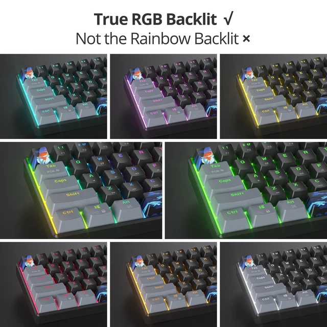 Alt view image 3 of 5 - iRoboosta Portable 60% Mechanical Gaming Keyboard Black/Grey, RGB Backlit Wired Key Board with Blue Switch, Compact 61 Keys Mini Office Keyboards with for Windows Laptop PC (61 Dark/Blue Switch)