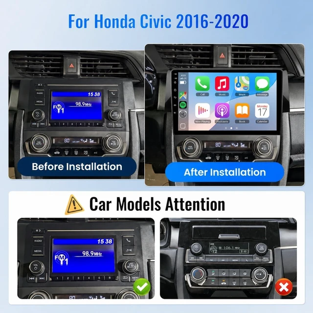 Alt view image 2 of 5 - Upgraded 8-Core Car Stereo for Honda Civic 2016-2020, 10.1 IPS Touchscreen Android 15 Radio with 5G WiFi, Wireless CarPlay & Android Auto, 4G RAM 64G ROM, DSP, Backup Camera, Plug and Play+Back