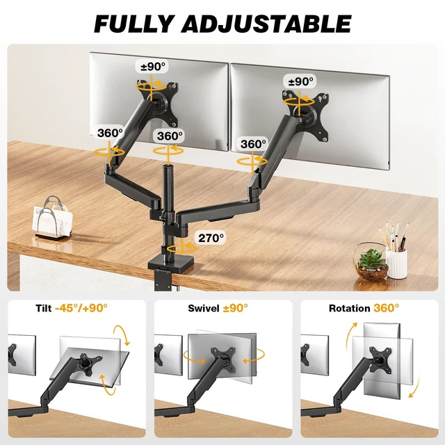 Alt view image 3 of 5 - TVON Dual Monitor Stand & Monitor Arm Desk Mount up to 35 Inches