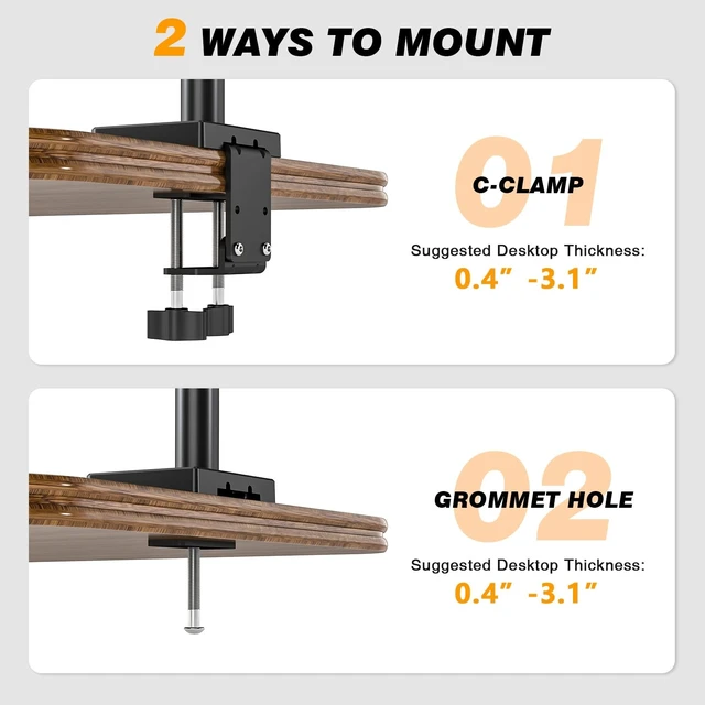 Alt view image 4 of 5 - TVON Dual Monitor Stand & Monitor Arm Desk Mount up to 35 Inches