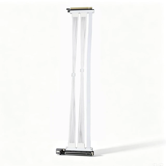 Main image of GIGA-MEGA PCIe 5.0 X16 Riser Cable Right Angle Left Angle Straight Flexible Bundle Cable for AI Server 50-60 CM Length Black and White (White, Left Angle 50cm)