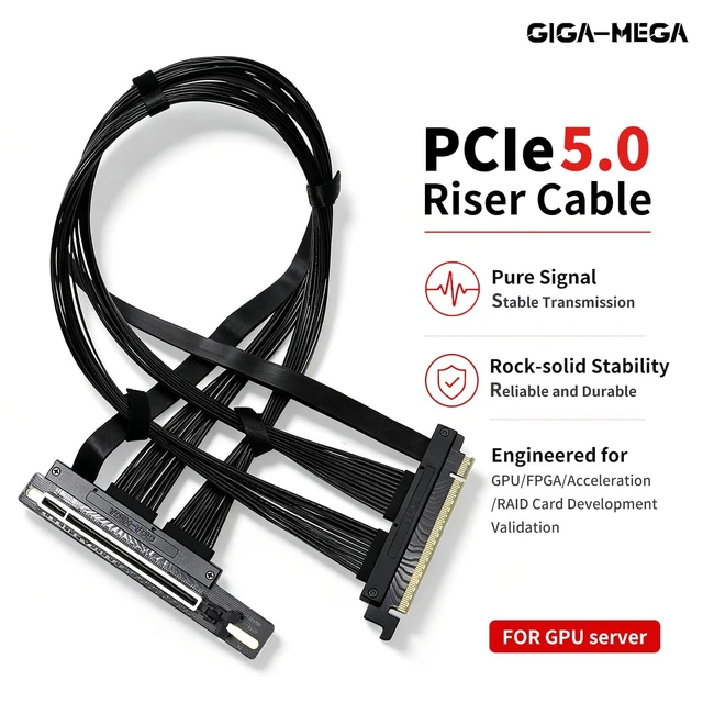 Alt view image 4 of 5 - GIGA-MEGA PCIe 5.0 X16 Riser Cable Right Angle Left Angle Straight Flexible Bundle Cable for AI Server 50-60 CM Length Black and White (White, Left Angle 50cm)