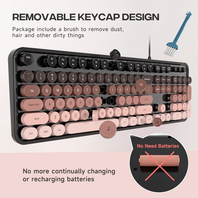Alt view image 3 of 5 - Dilter Wired Computer Keyboard, Full-Size USB Keyboard with Round Keycaps & Numeric Keypad, Plug-and-Play for Windows 7 8 10 11, PC, Laptop, Desktop, Home, Office