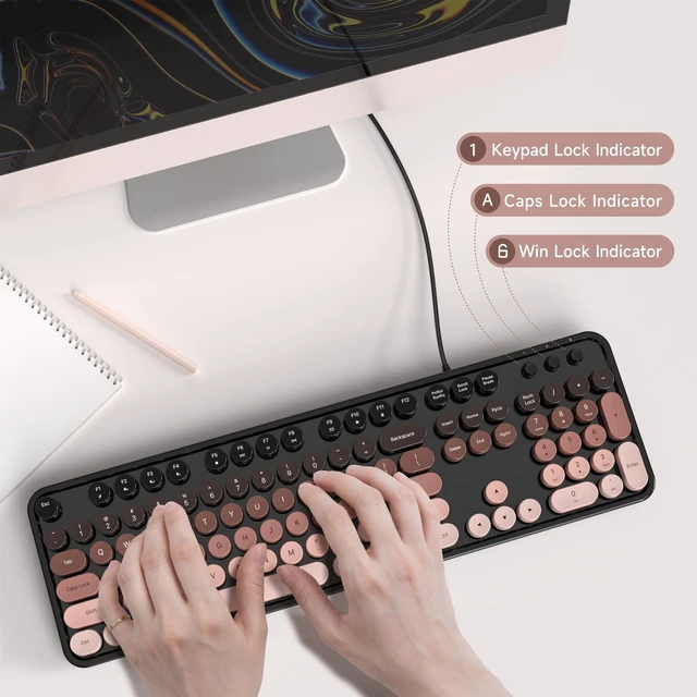 Alt view image 4 of 5 - Dilter Wired Computer Keyboard, Full-Size USB Keyboard with Round Keycaps & Numeric Keypad, Plug-and-Play for Windows 7 8 10 11, PC, Laptop, Desktop, Home, Office