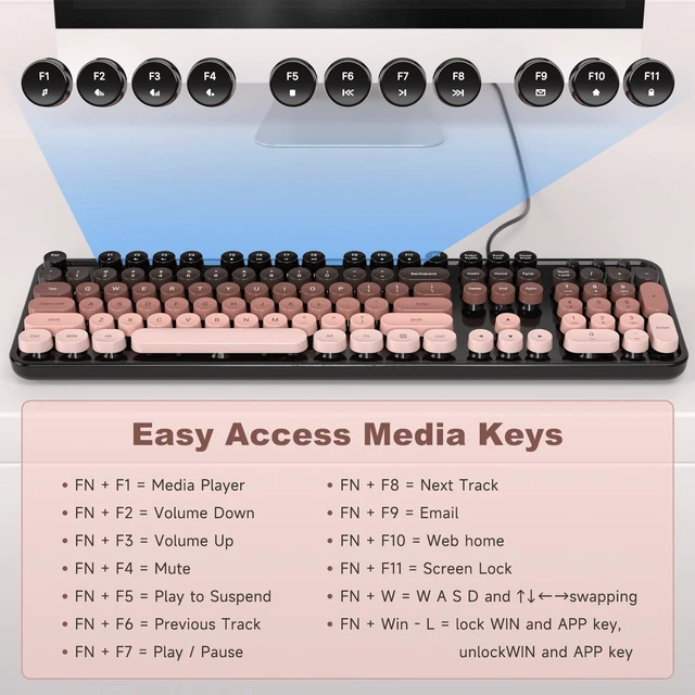 Alt view image 5 of 5 - Dilter Wired Computer Keyboard, Full-Size USB Keyboard with Round Keycaps & Numeric Keypad, Plug-and-Play for Windows 7 8 10 11, PC, Laptop, Desktop, Home, Office