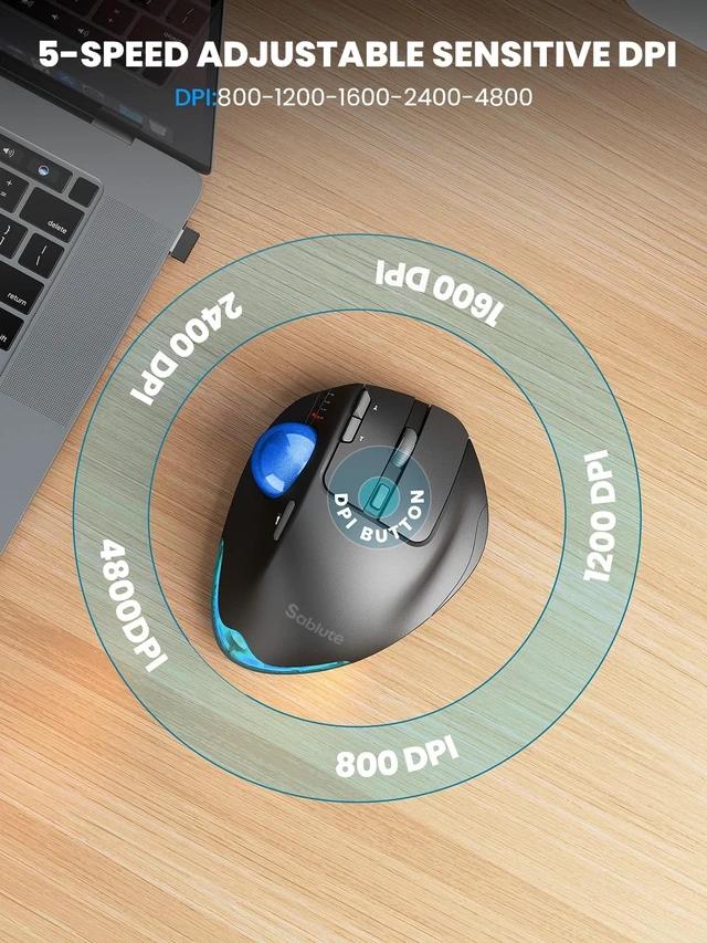 Alt view image 5 of 5 - Wireless Trackball Mouse, Adjustable Angle, Rechargeable, Backlit-Blue Ball