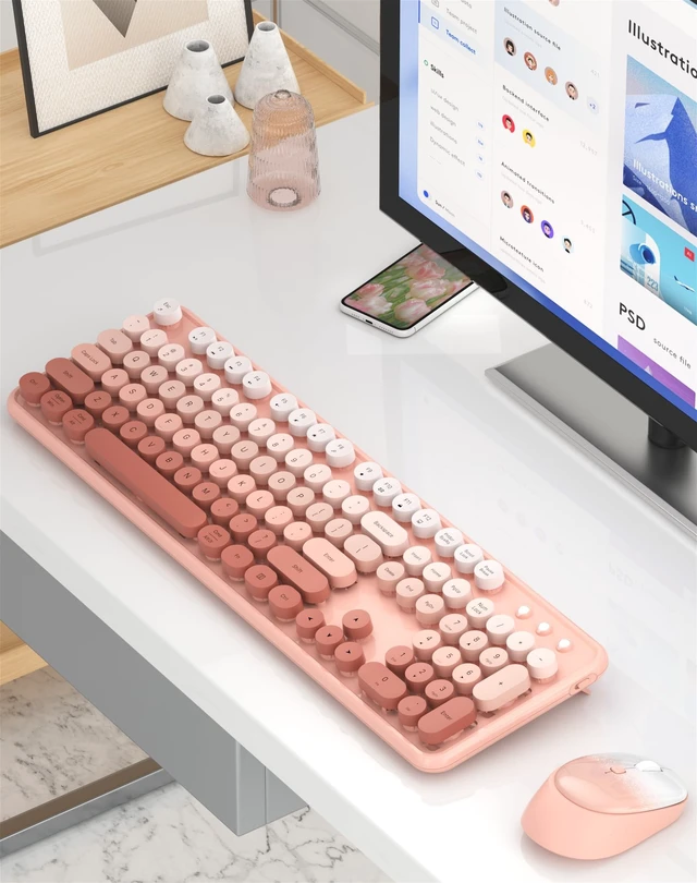 Alt view image 2 of 5 - COUTSALL Colorful Wireless Keyboard and Mouse Combo (Pastel Pink Colorful)